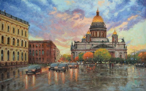 Исаакиевская площадь в свете заката